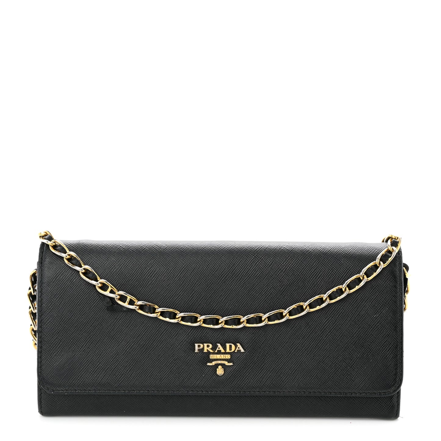 Saffiano Metal Oro Chain Wallet Black