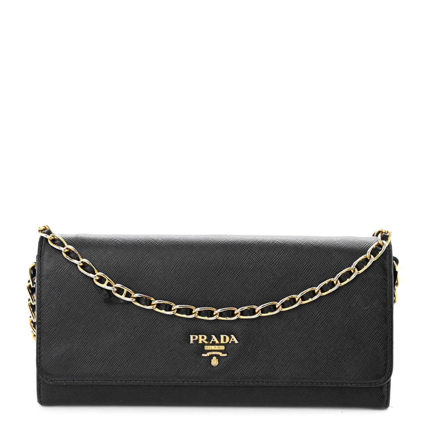 Prada Saffiano Metal Oro Chain Wallet Black 1 of 11