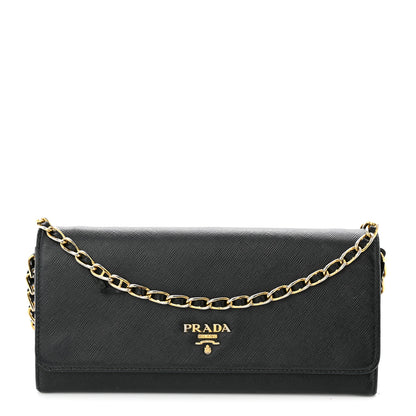 Prada Saffiano Metal Oro Chain Wallet Black 1 of 11