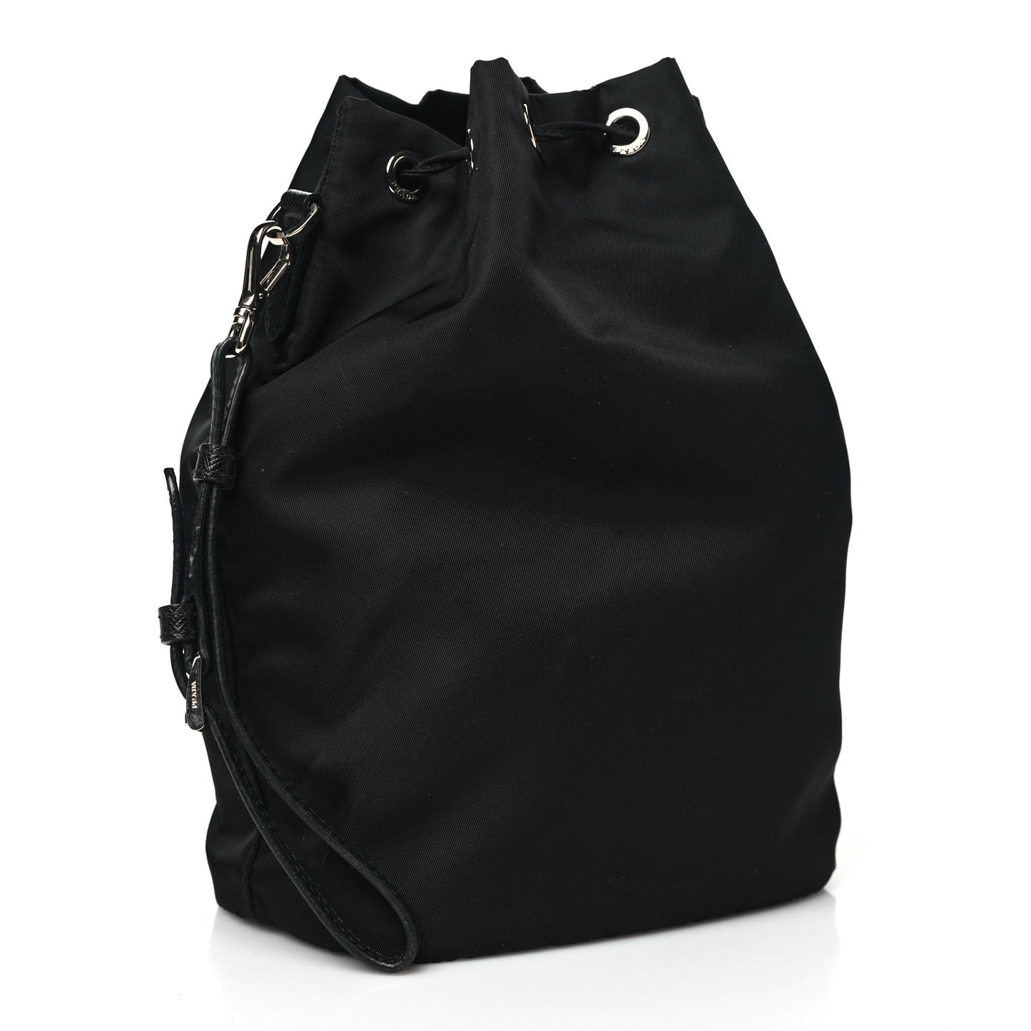 Saffiano Tessuto Nylon Vela Bucket Wristlet Black