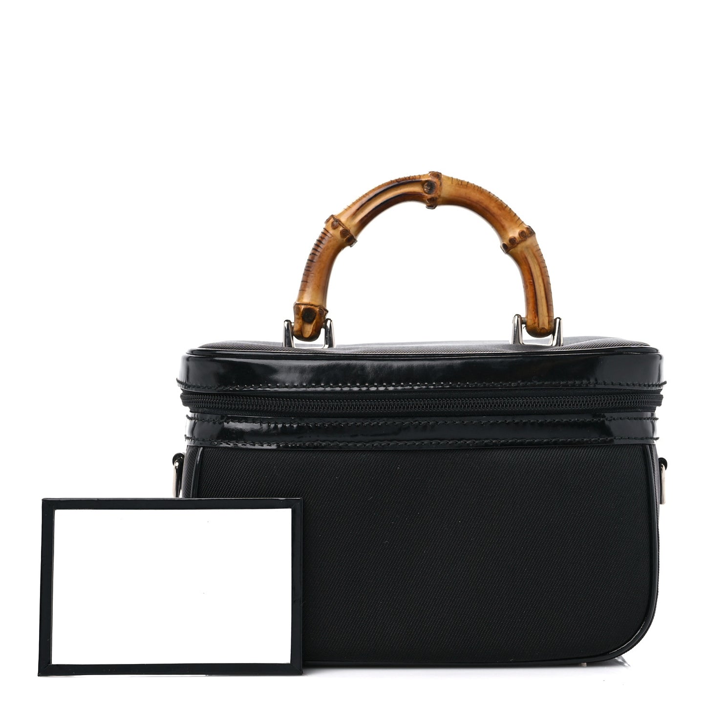 Canvas Patent Calfskin Bamboo Cosmetic Case Black