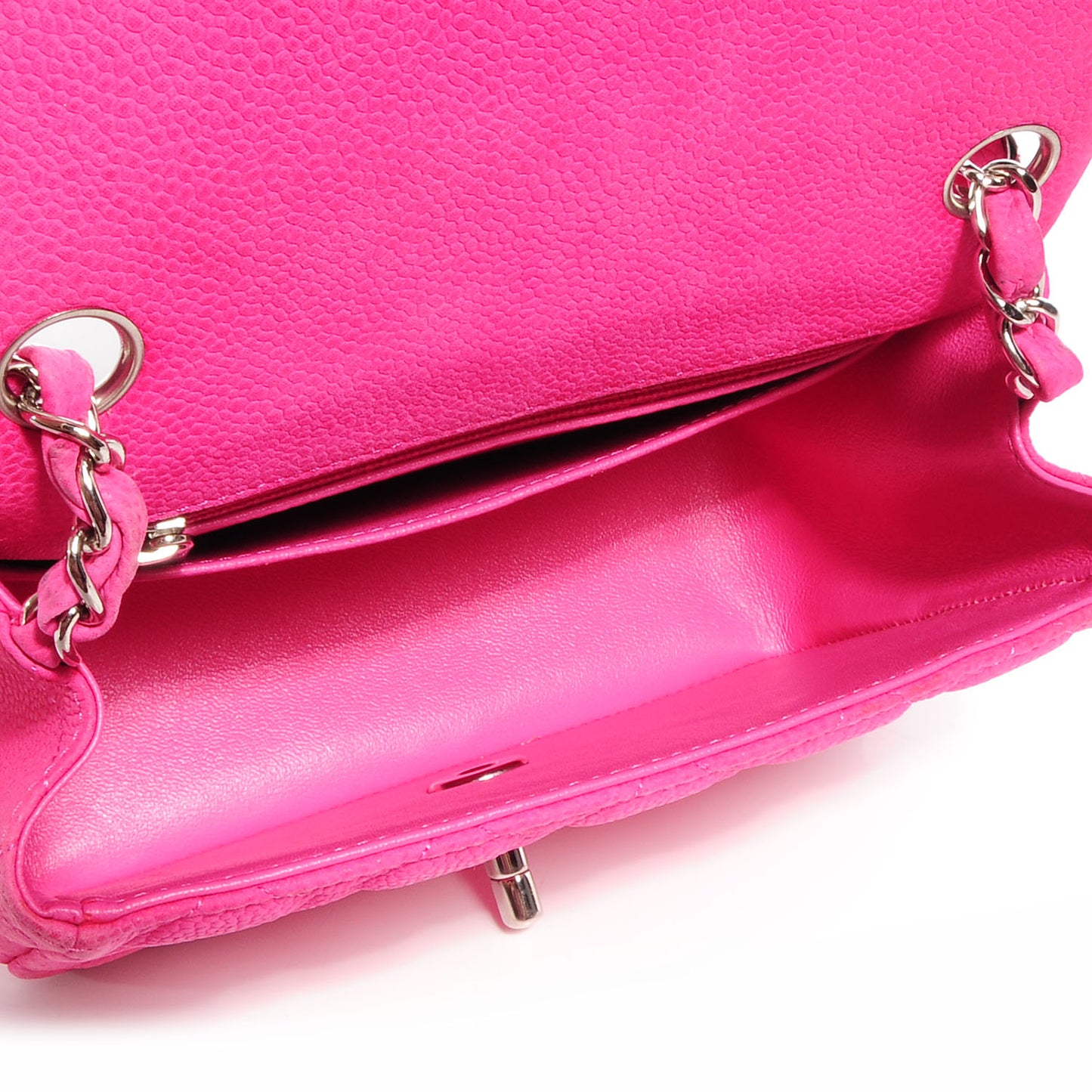 Iridescent Caviar Quilted Mini Square Flap Hot Pink EXCESS