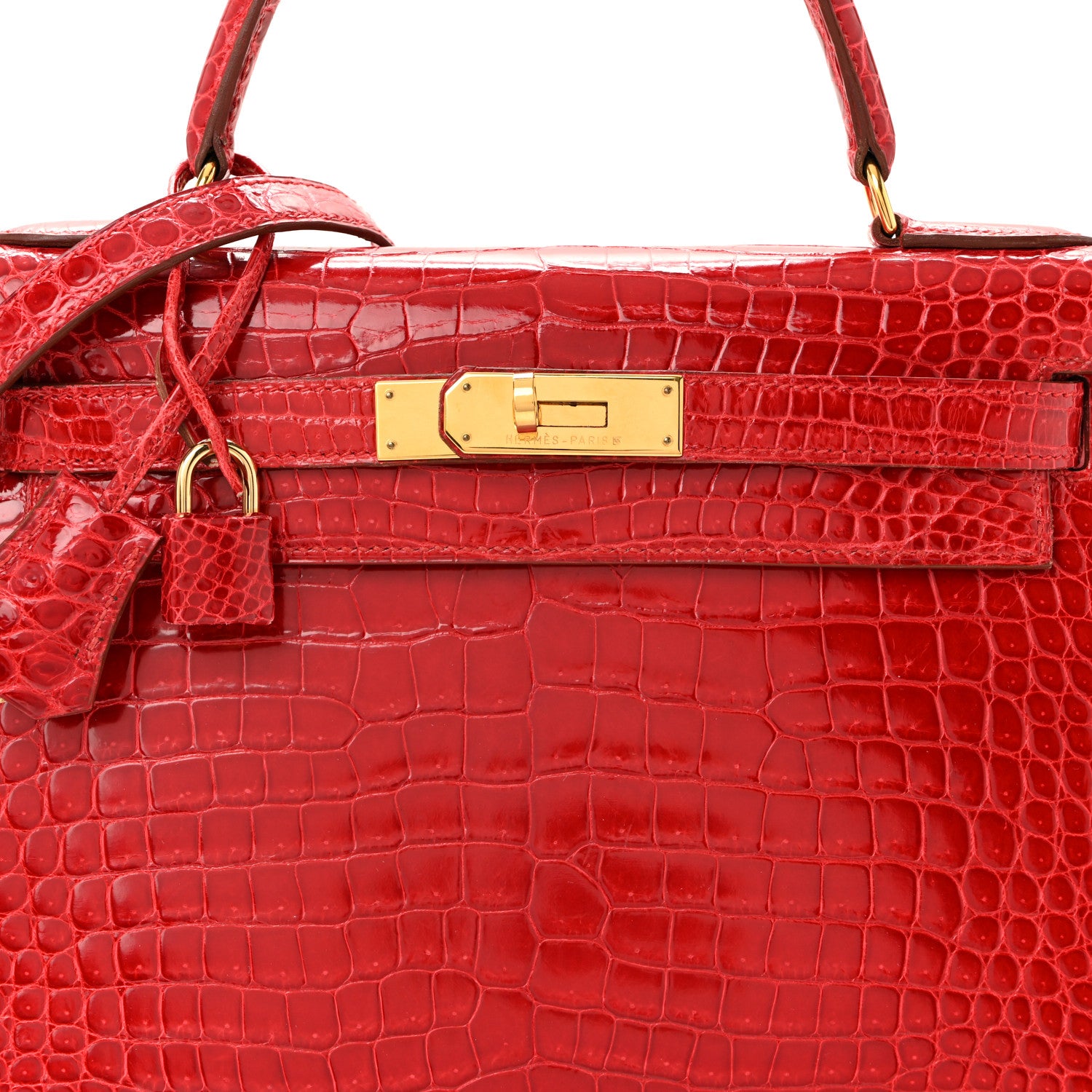 Hermes Shiny Porosus Crocodile Kelly Sellier 28 Rouge Vif 8 of 17