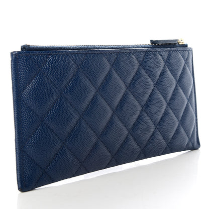 Chanel Iridescent Caviar Quilted Classic Zip Pouch Navy 3 of 9