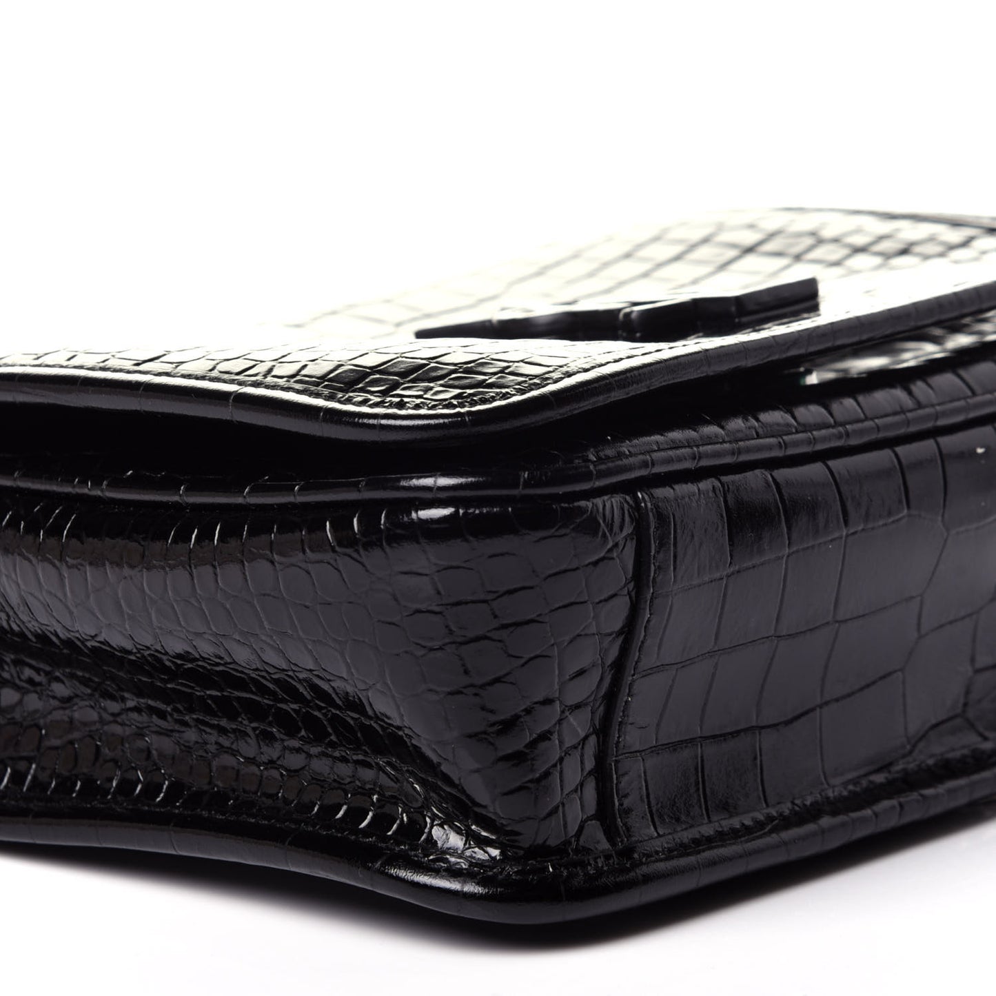 Crocodile Embossed Lambskin Matelasse Monogram Niki Chain Wallet Black