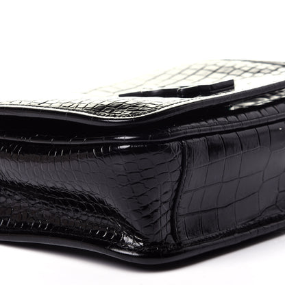 Saint Laurent Crocodile Embossed Lambskin Matelasse Monogram Niki Chain Wallet Black 8 of 12