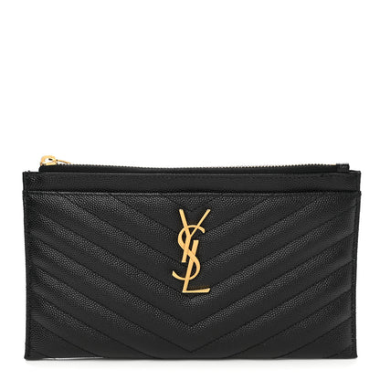 Saint Laurent Grain De Poudre Chevron Monogram Bill Pouch Black 1 of 8