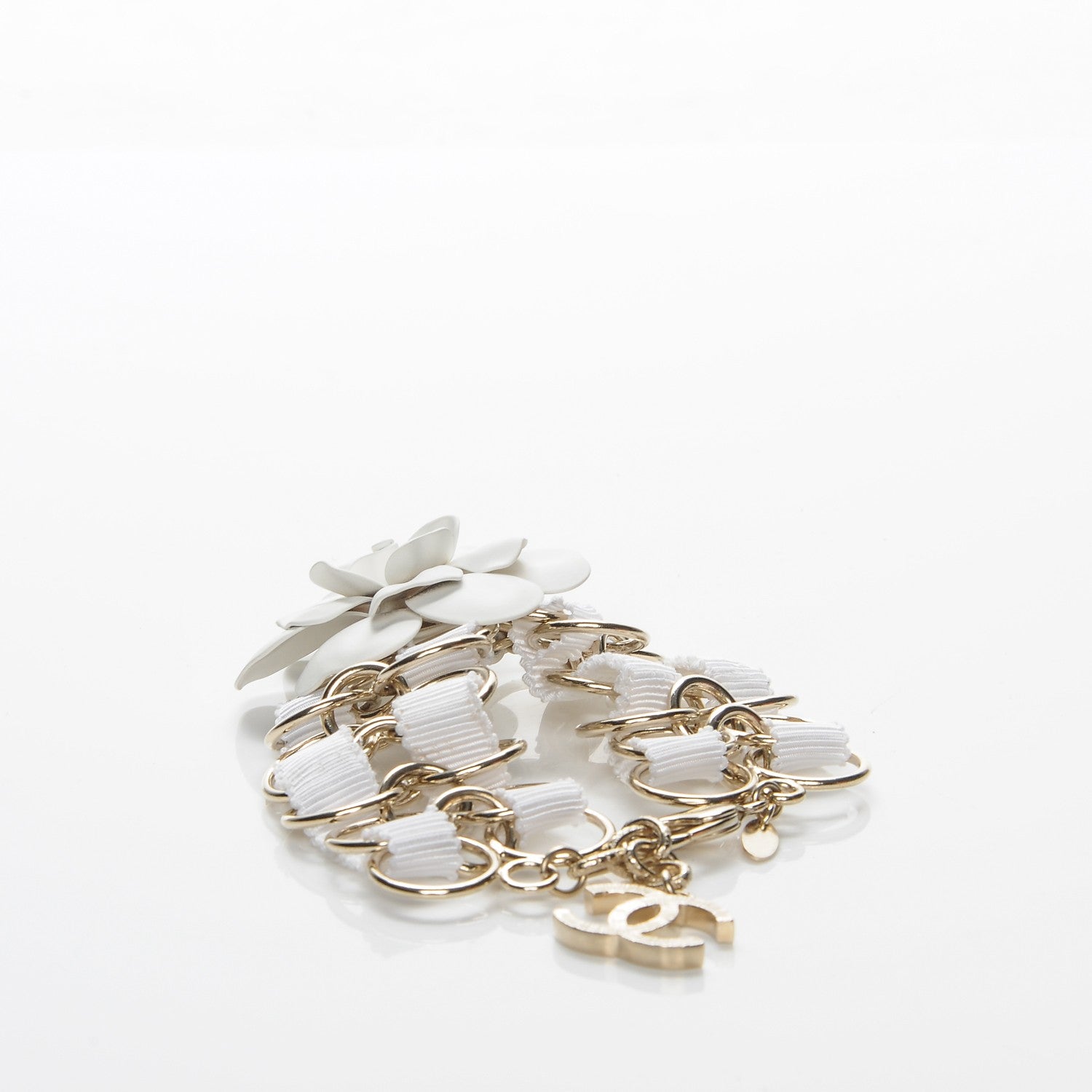 Chanel Resin Camellia Chain Ribbon Bracelet White 3 of 6