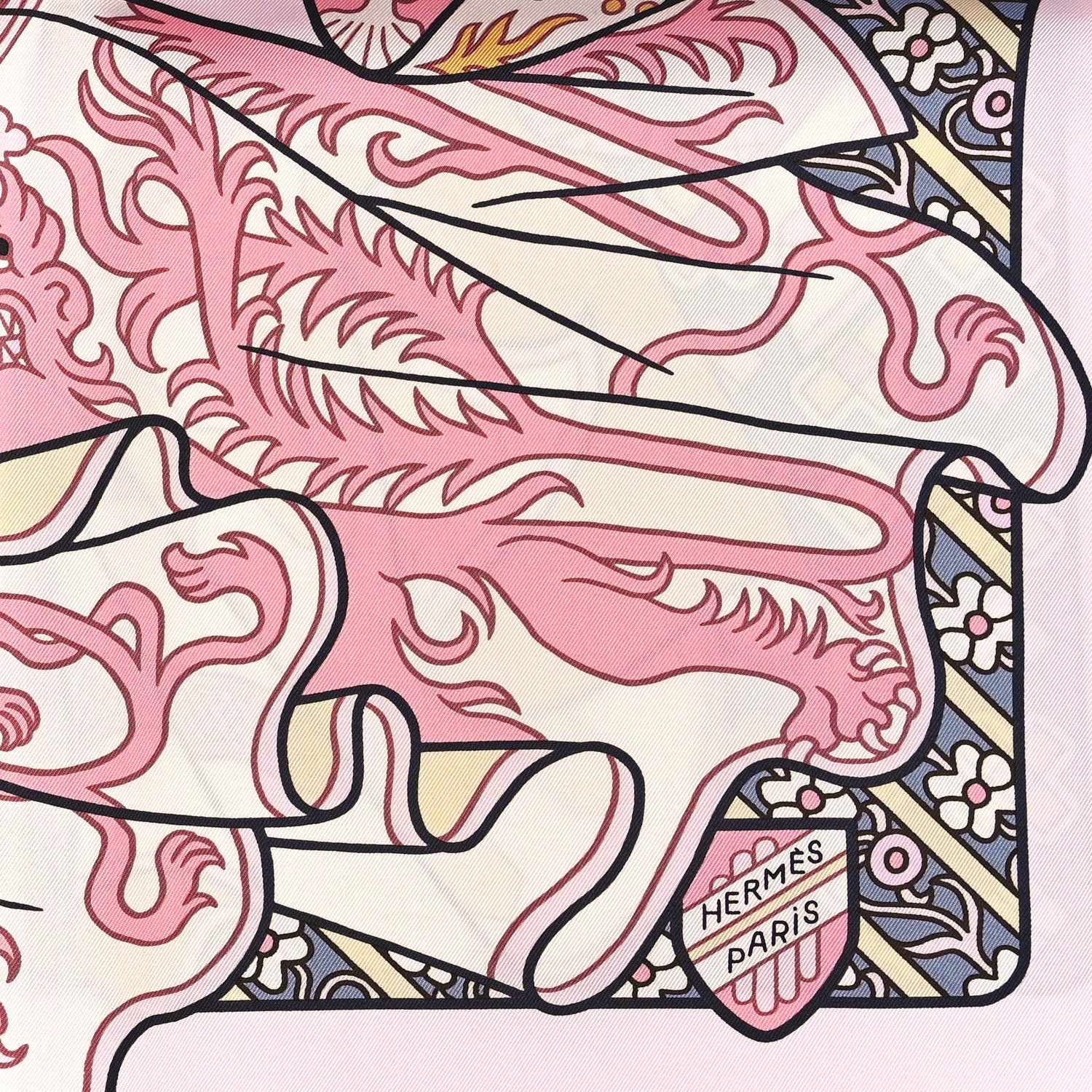 Hermes Silk Carre Duels Oniriques Scarf 90 Rose Pale Gris Jaune 2 of 3