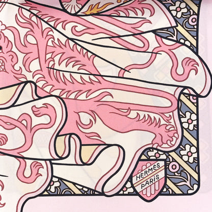 Hermes Silk Carre Duels Oniriques Scarf 90 Rose Pale Gris Jaune 2 of 3