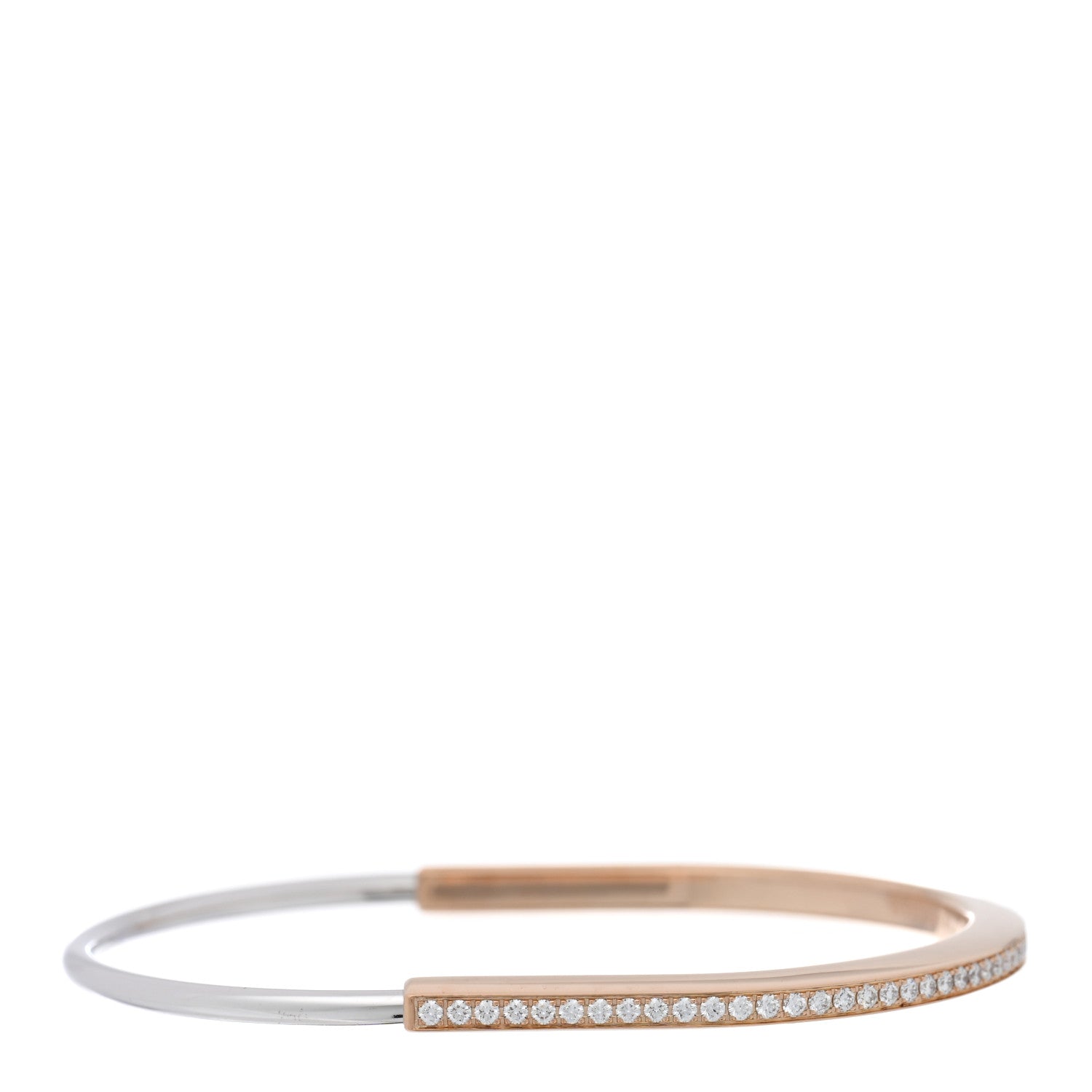 Tiffany 18K Rose White Gold Diamond Narrow Tiffany Lock Half Pave Bangle Bracelet 1 of 5