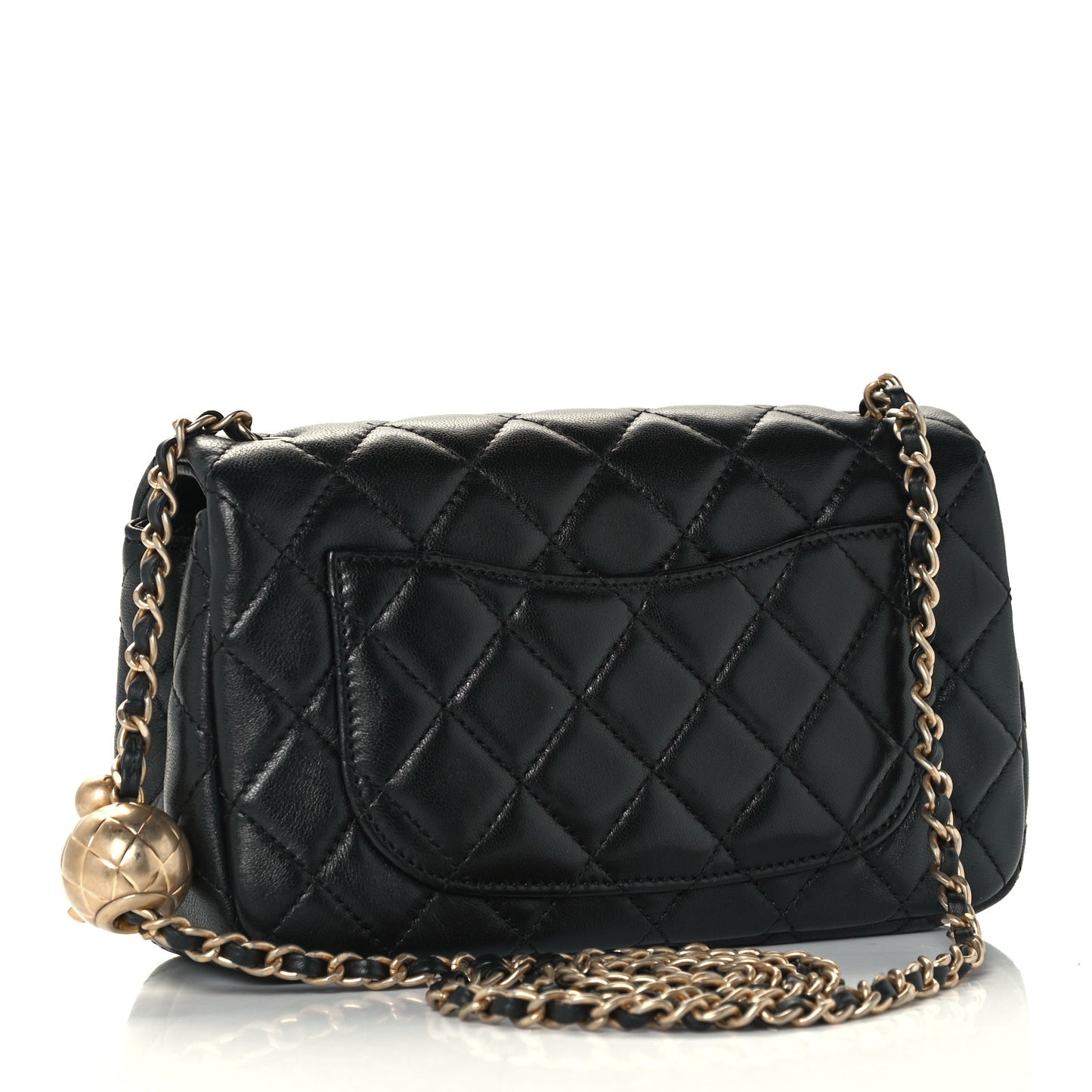Lambskin Quilted Mini Rectangular Pearl Crush Flap Black