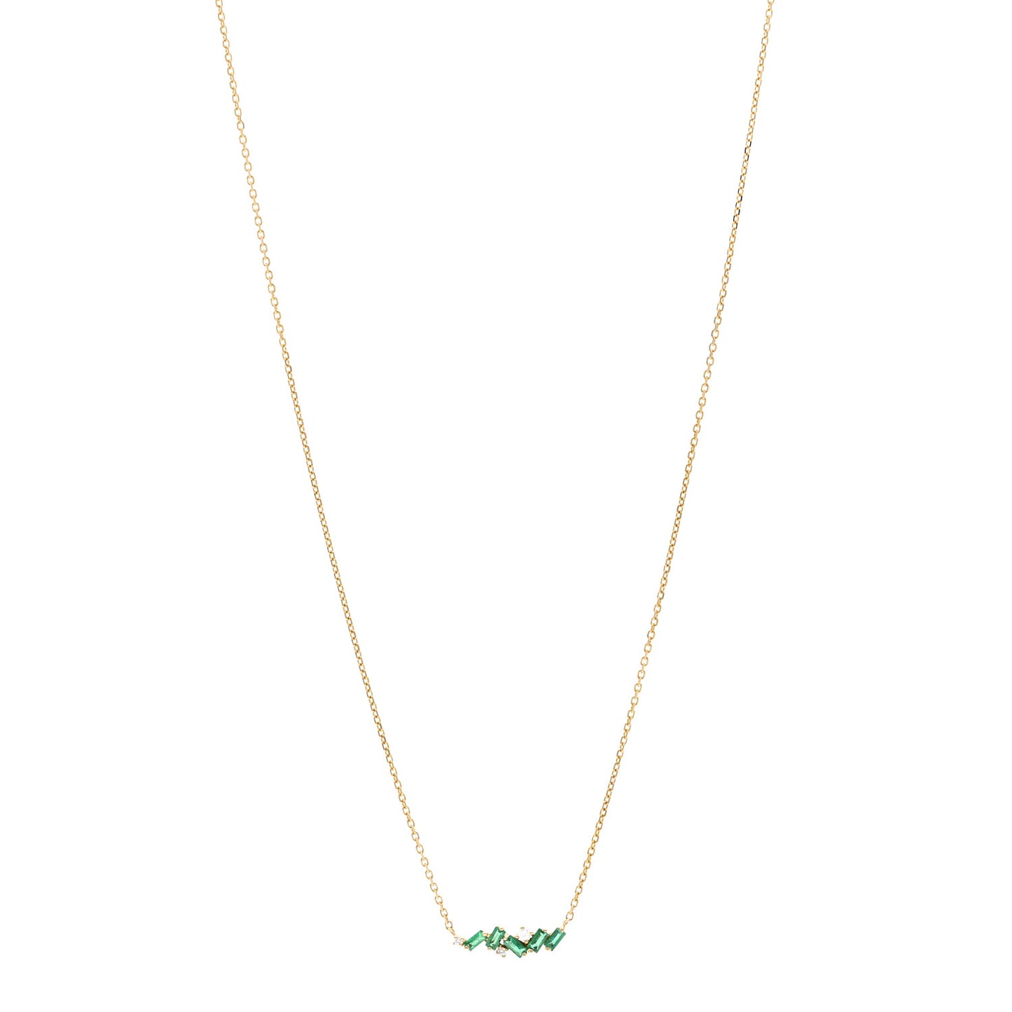 18K Yellow Gold Diamond Emerald Bar Necklace