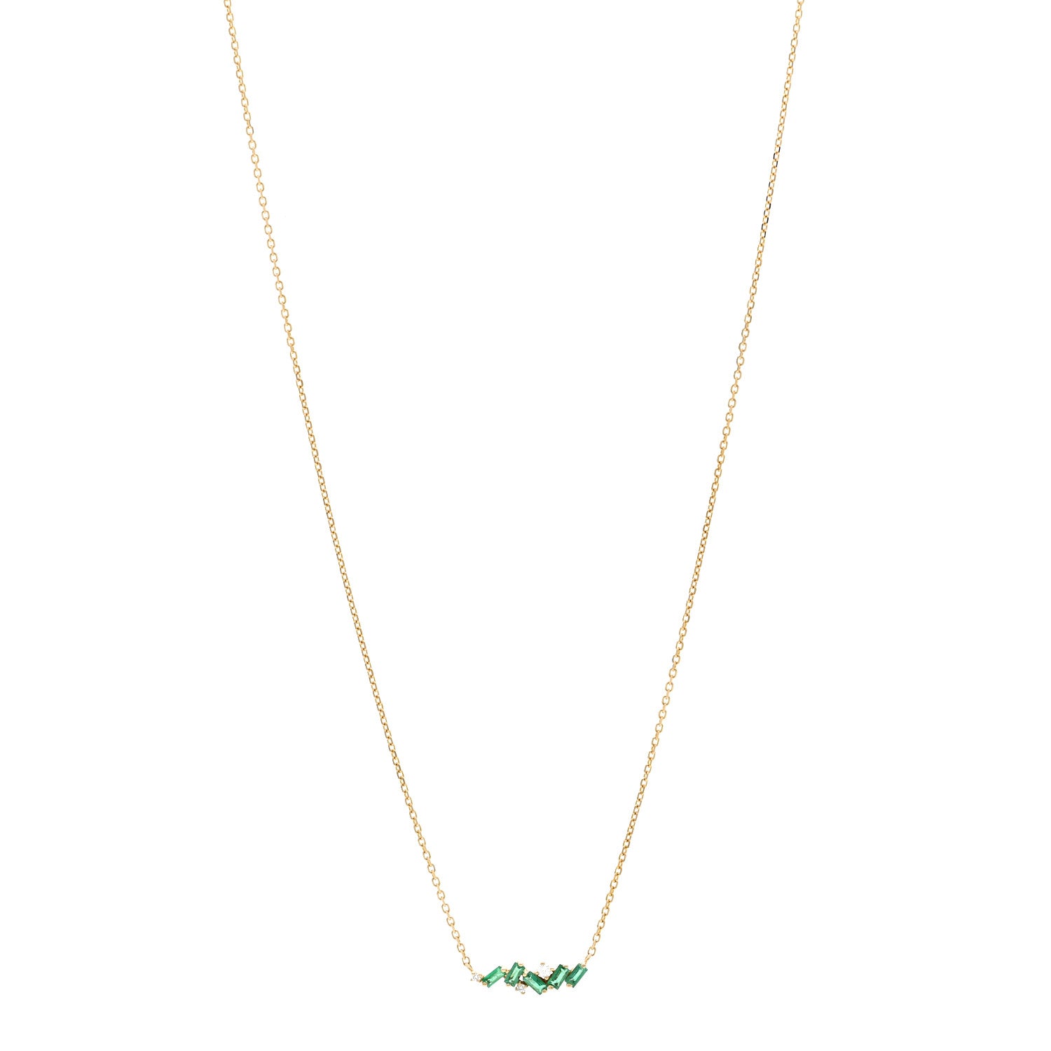 Suzanne Kalan 18K Yellow Gold Diamond Emerald Bar Necklace 1 of 5
