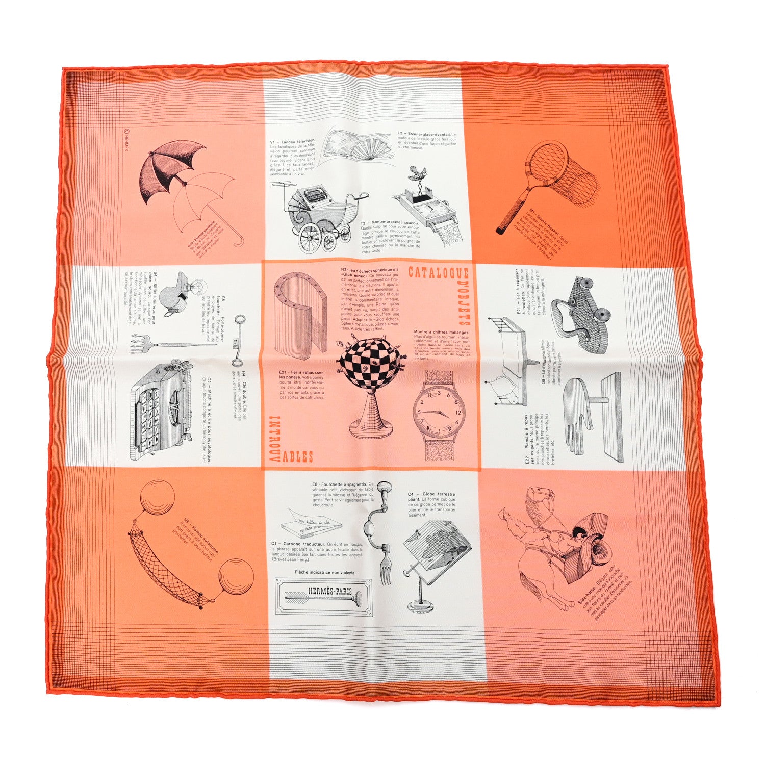 Hermes Silk Gavroche Les Objets Introuvables Scarf 45 Orange Creme Saumon 1 of 3