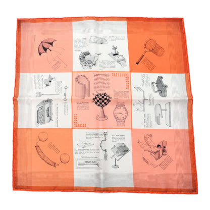 Hermes Silk Gavroche Les Objets Introuvables Scarf 45 Orange Creme Saumon 1 of 3
