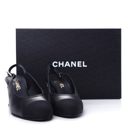 Chanel Lambskin Grosgrain Crystal Cap Toe Logo Slingback Pumps 38.5 Black 11 of 11