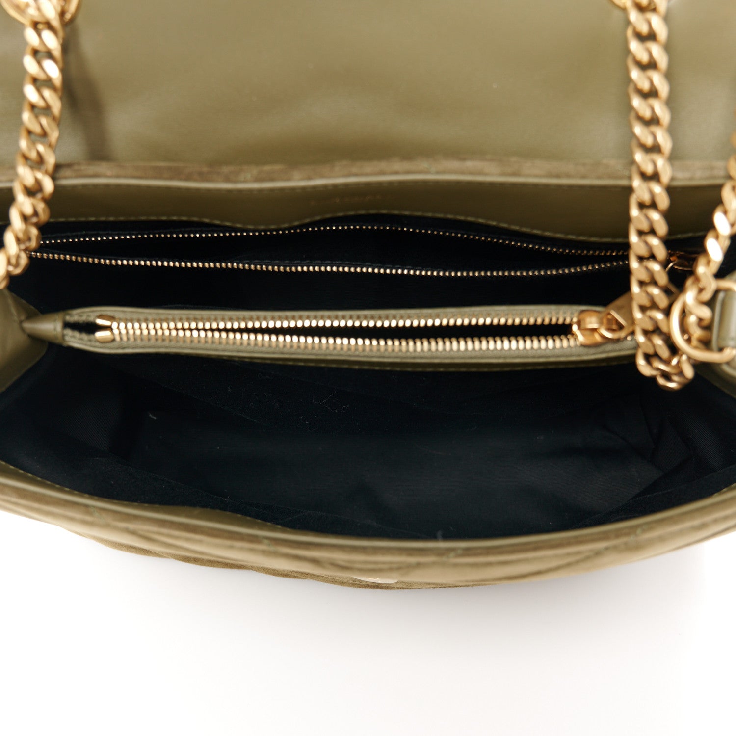 Saint Laurent Suede Y Quilted Monogram Medium Loulou Chain Satchel Loden Green 5 of 11