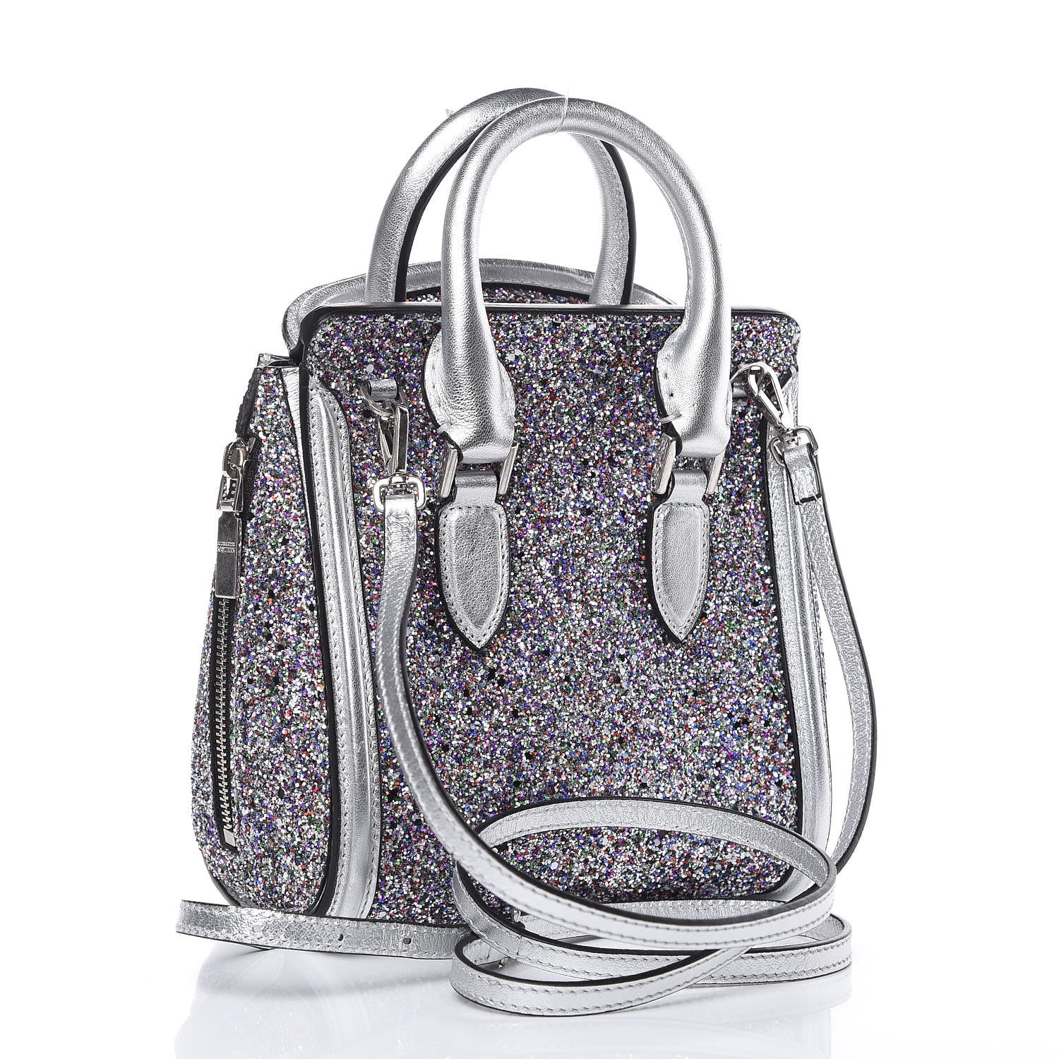 Alexander McQueen Metallic Calfskin Glitter Mini Heroine Grey Multicolor 3 of 13