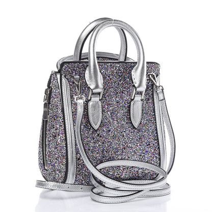 Alexander McQueen Metallic Calfskin Glitter Mini Heroine Grey Multicolor 3 of 13
