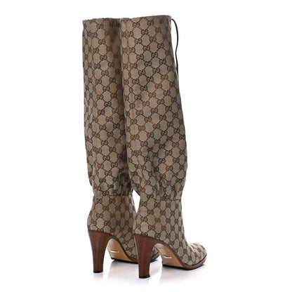 Gucci Monogram Lisa Mid Heel Boots 39.5 Beige Ebony 4 of 8