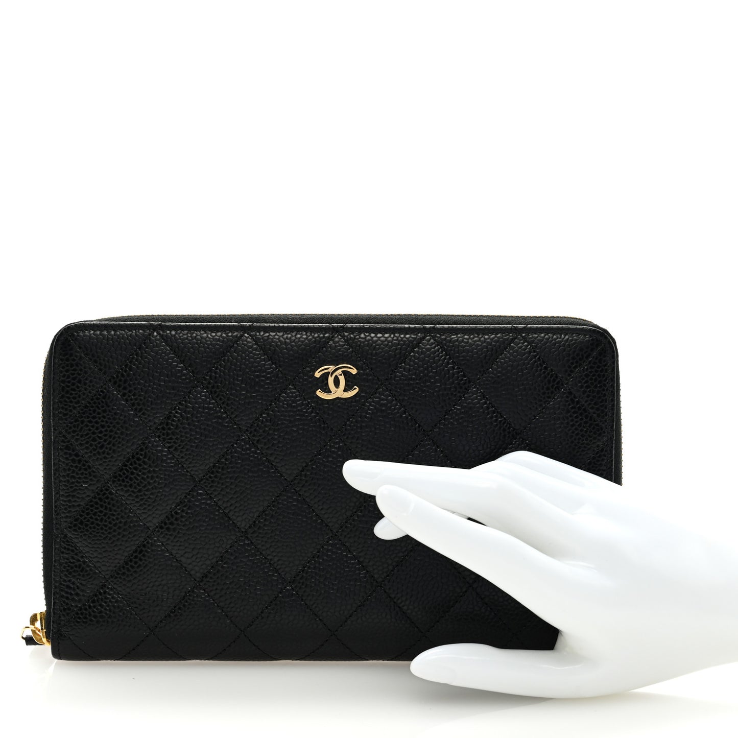 Caviar Quilted Large Zip Around Organizer Wallet Black