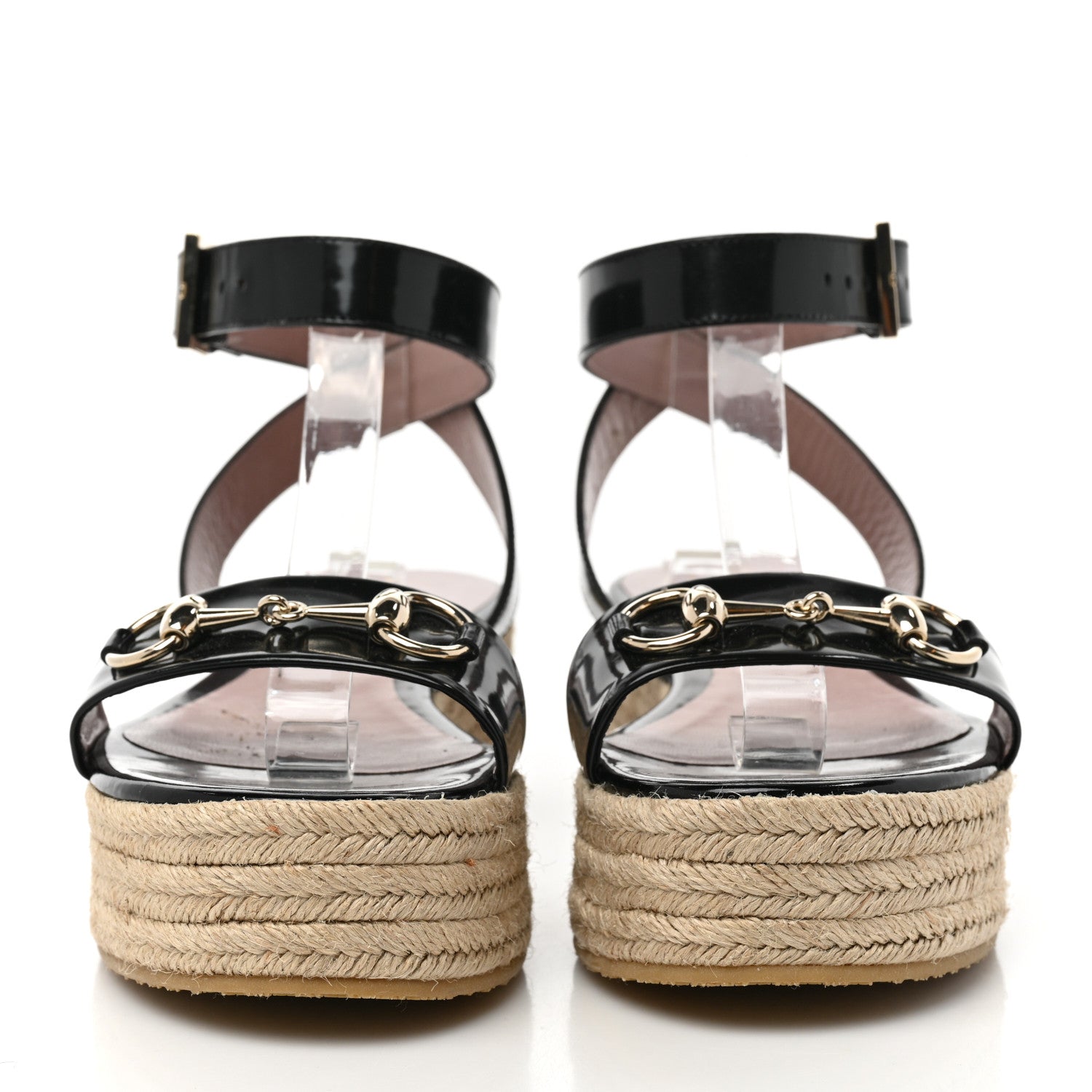 Gucci Patent Horsebit Espadrille Sandals 37 Black 2 of 9