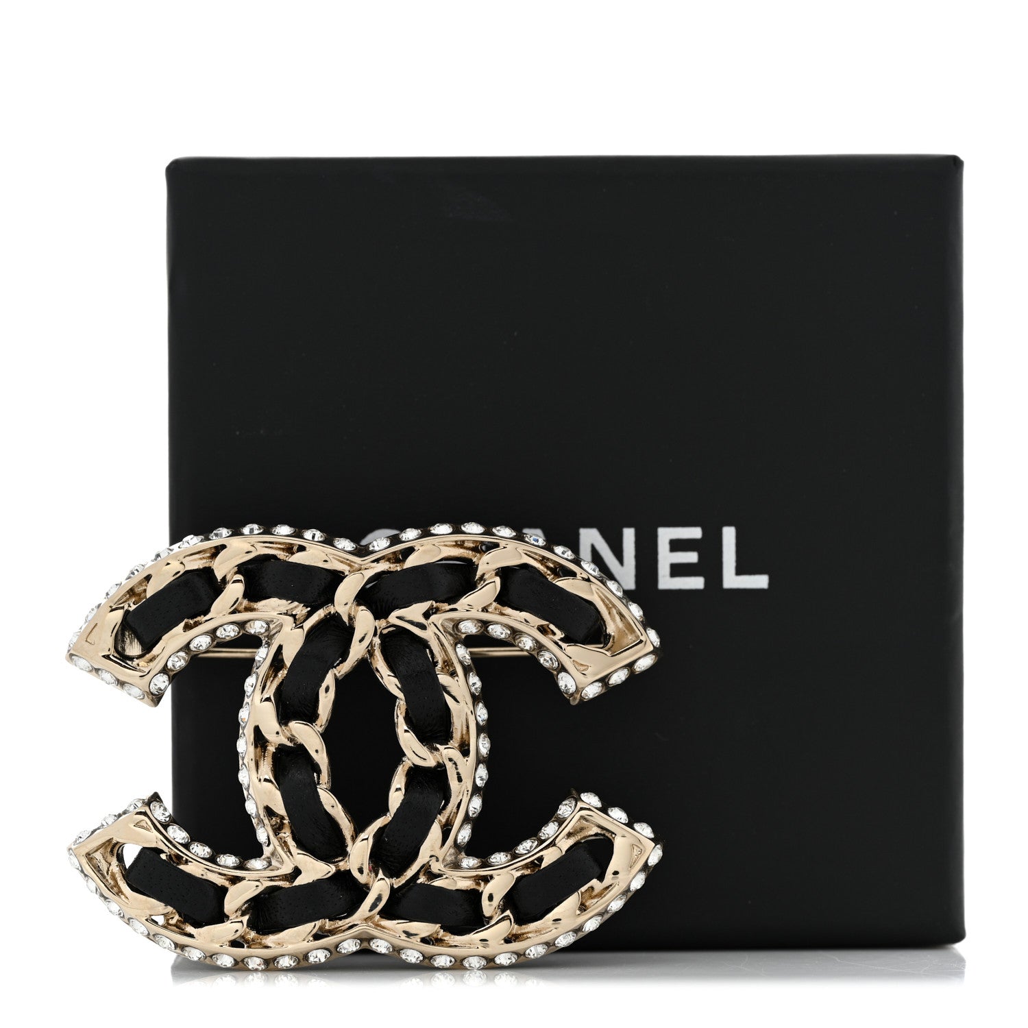 Chanel Lambskin Crystal CC Chain Brooch Black Gold 5 of 5