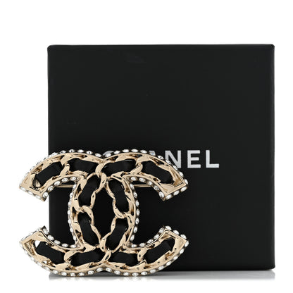 Chanel Lambskin Crystal CC Chain Brooch Black Gold 5 of 5