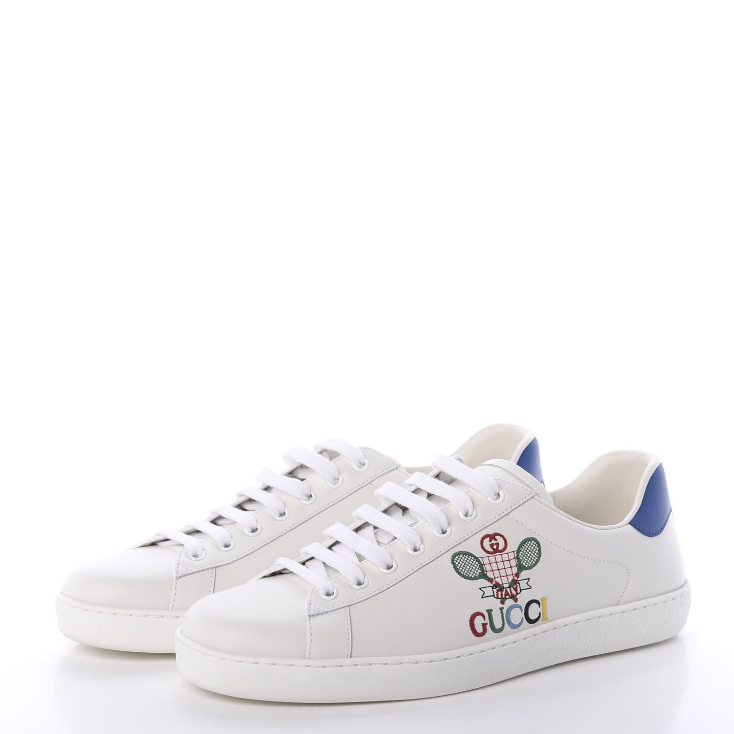 Calfskin Miro Soft Tennis Embroidered Mens Ace Sneakers 9.5 White Rio Blue