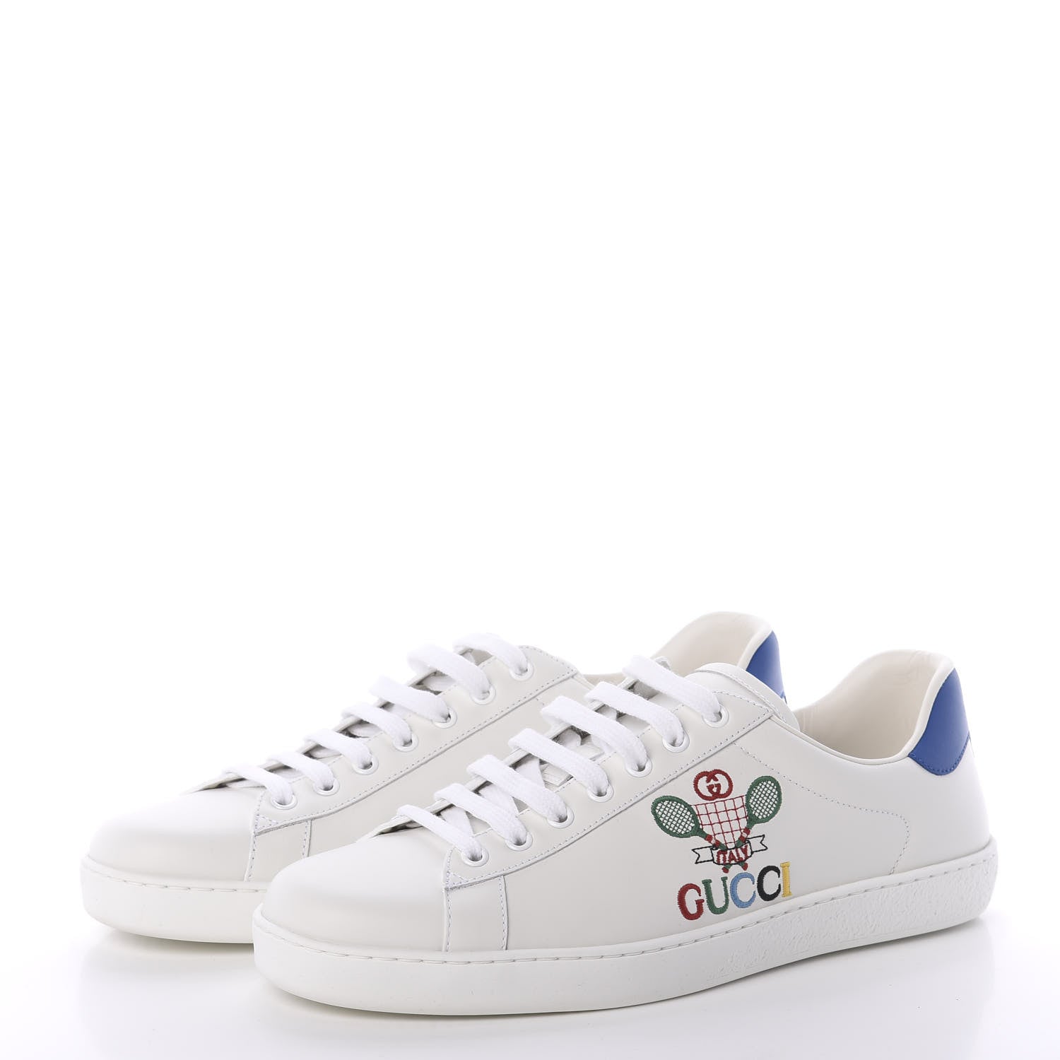 Gucci Calfskin Miro Soft Tennis Embroidered Mens Ace Sneakers 9.5 White Rio Blue 3 of 7