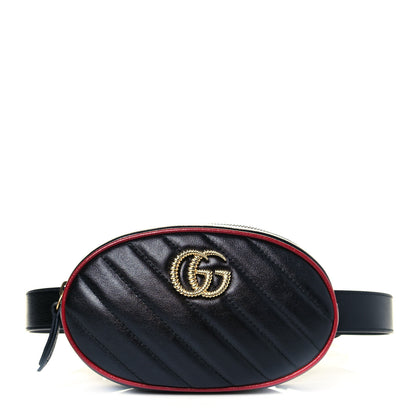 Gucci Azalea Calfskin Matelasse Diagonal Torchon GG Marmont Belt Bag 75 30 Black Romantic Cerise 1 of 11
