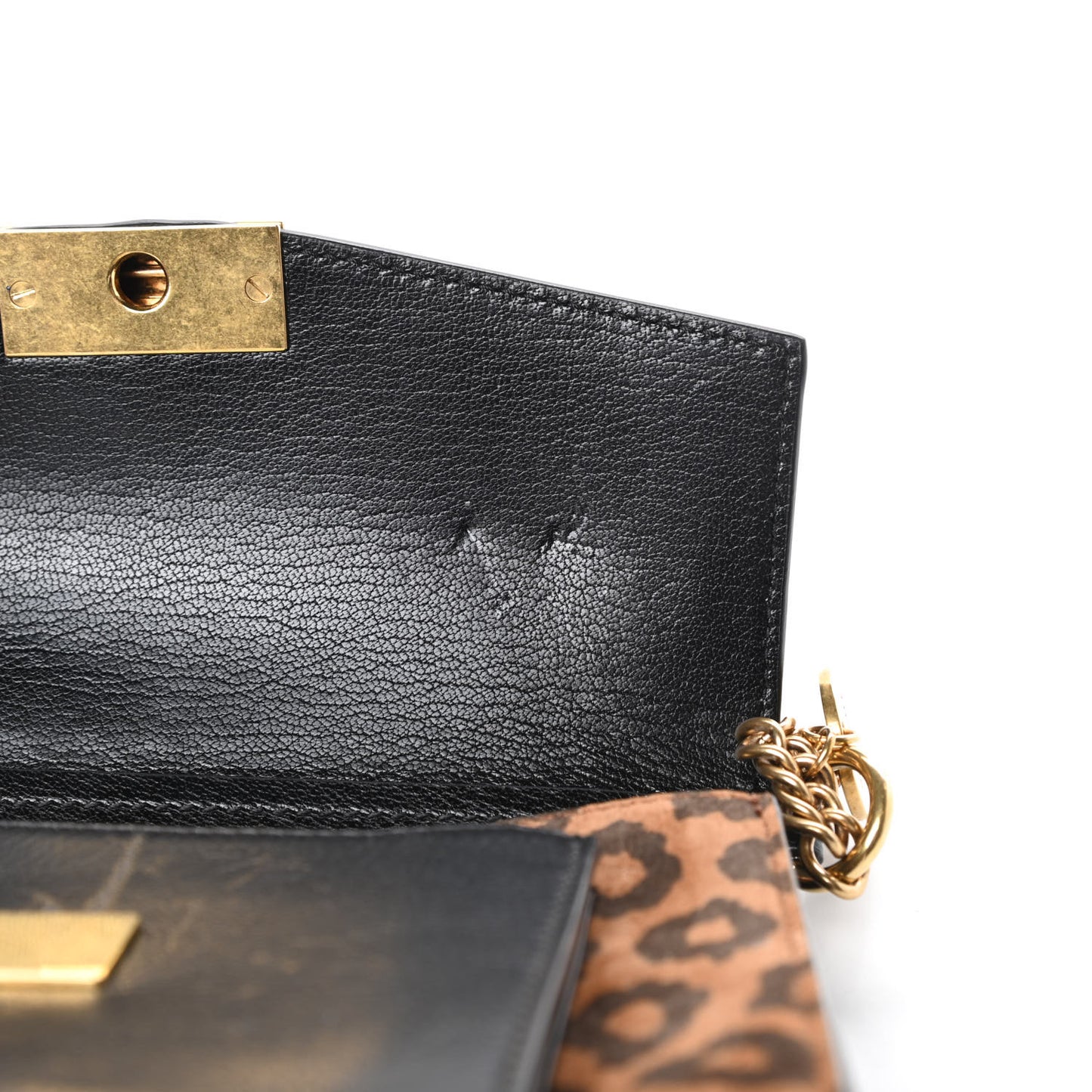 Calfskin Suede Leopard Print Small GV3 Shoulder Bag Black Chestnut