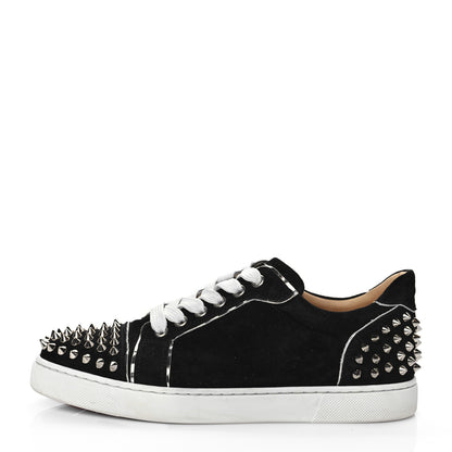Christian Louboutin Suede Womens Louis Junior Spikes Flat Sneakers 37 Black 1 of 9