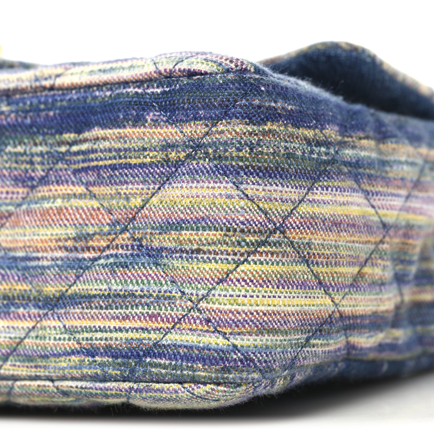 Striated Denim Quilted Classics in Fabrics Mini Rectangular Flap Navy Yellow Purple Green Multicolor