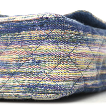 Chanel Striated Denim Quilted Classics in Fabrics Mini Rectangular Flap Navy Yellow Purple Green Multicolor 10 of 10