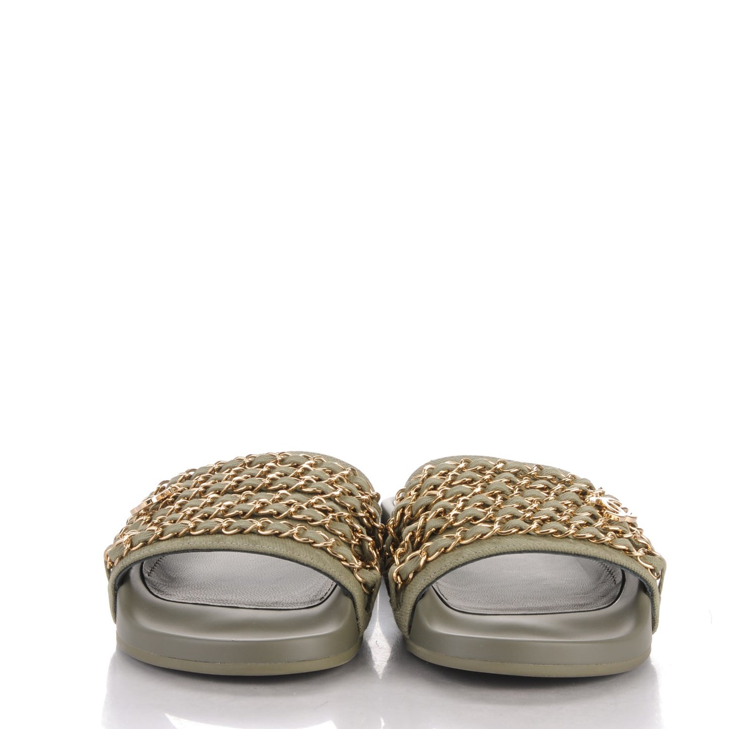 Canvas Chain Flat Sandals 36 Khaki