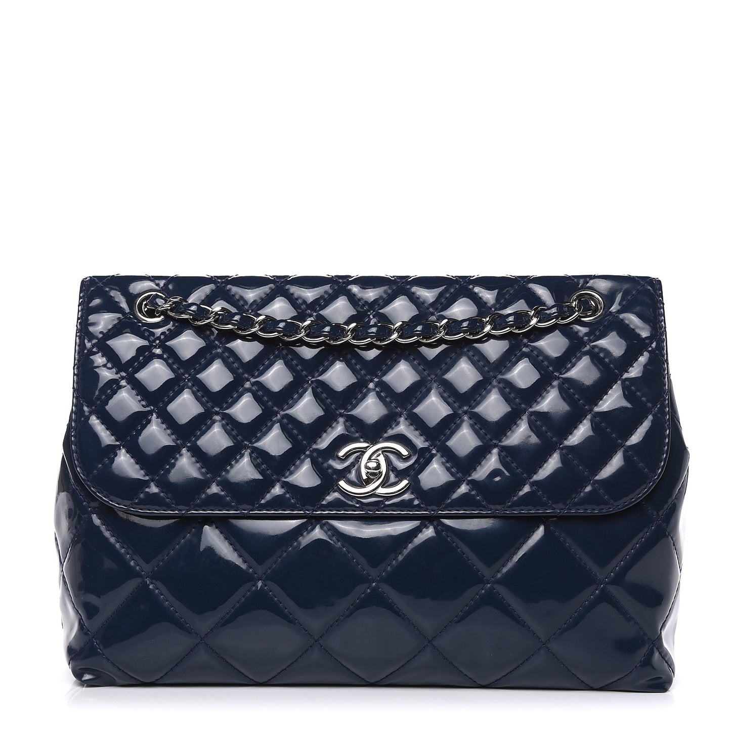 Vinyl Quilted In the Business Flap Bag Navy Blue
