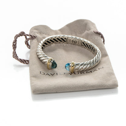 David Yurman Sterling Silver 18K Yellow Gold Blue Topaz Waverly Bracelet 6 of 6