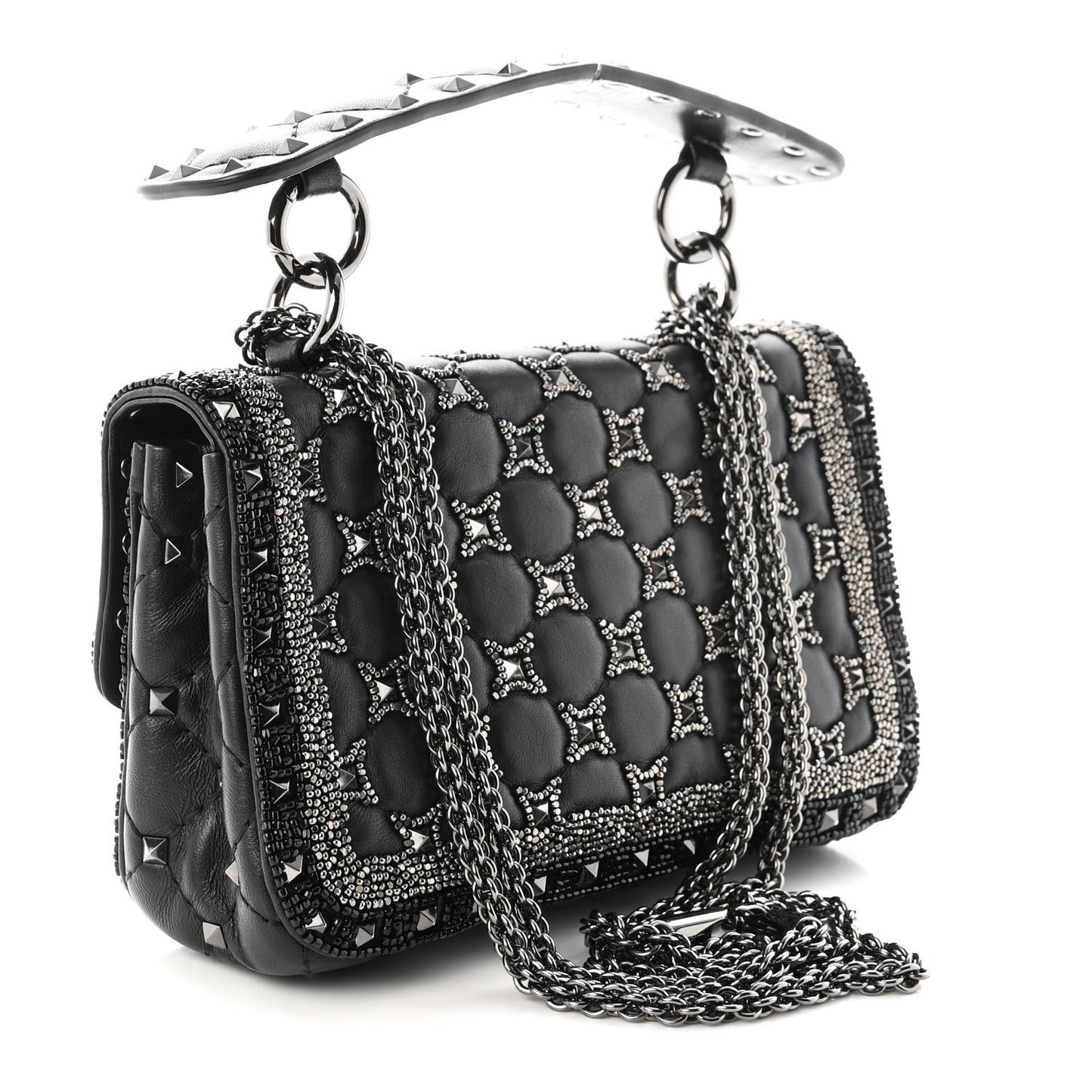 Beaded Small Rockstud Spike It Shoulder Bag Black