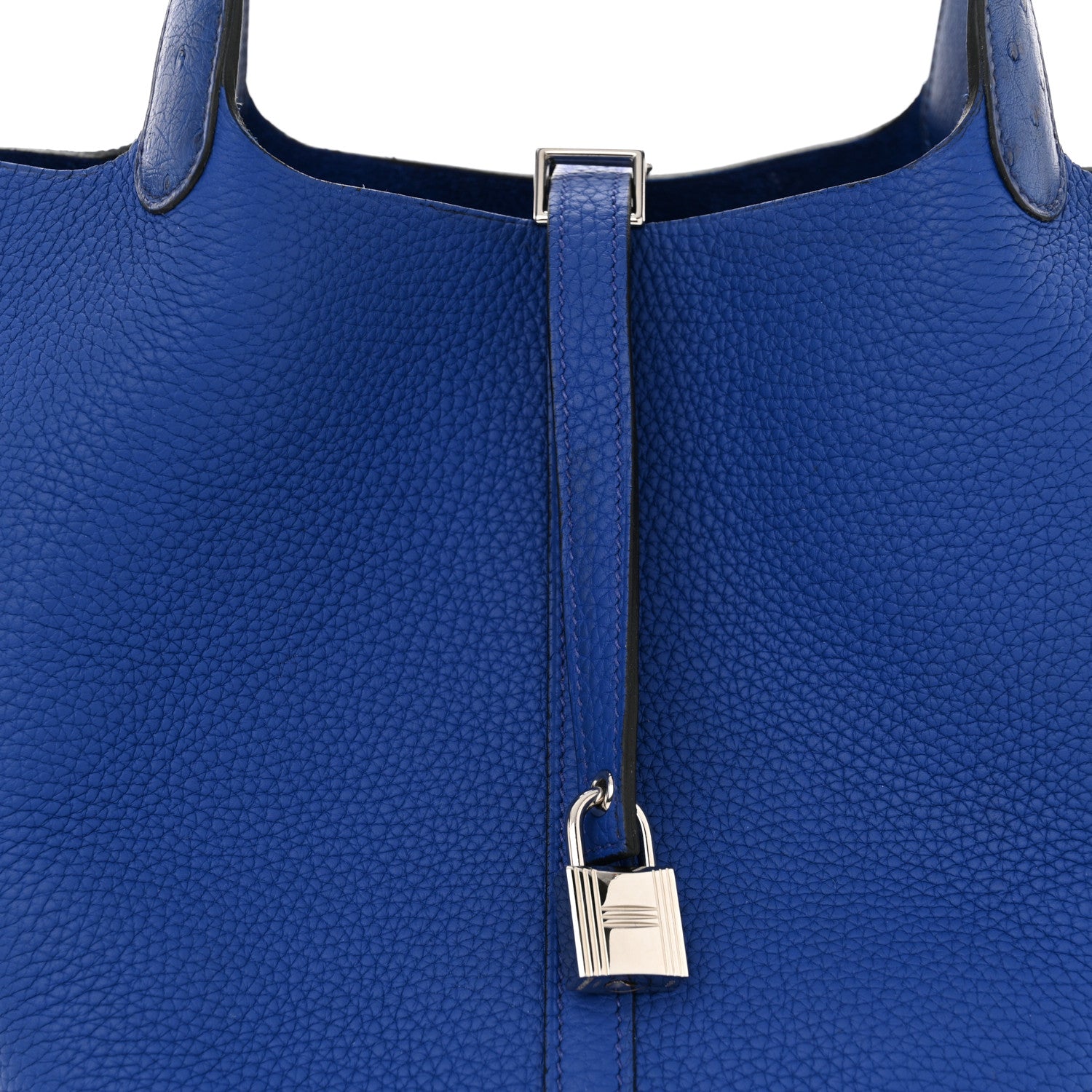 Hermes Taurillon Clemence Ostrich Touch Picotin Lock 22 Bleu Electrique 8 of 13