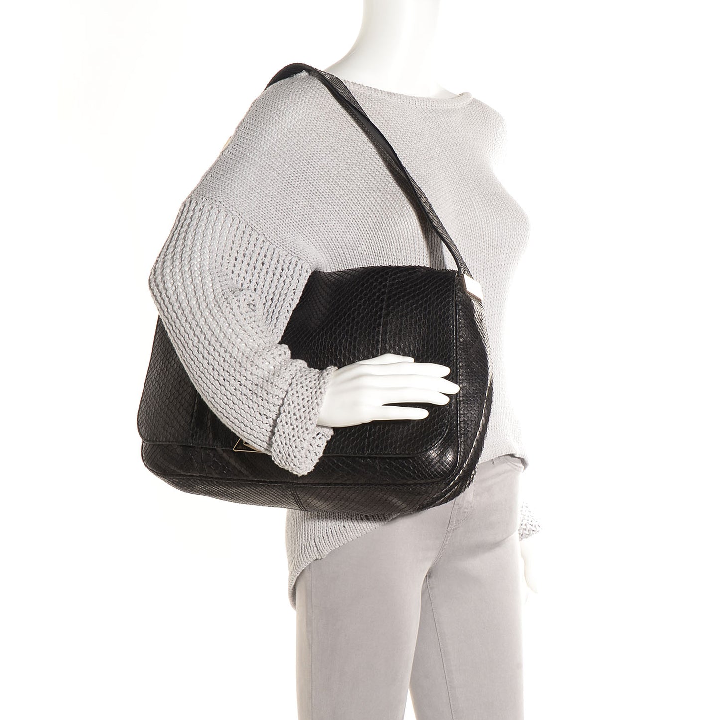 Snakeskin G Square Medium Shoulder Bag Black