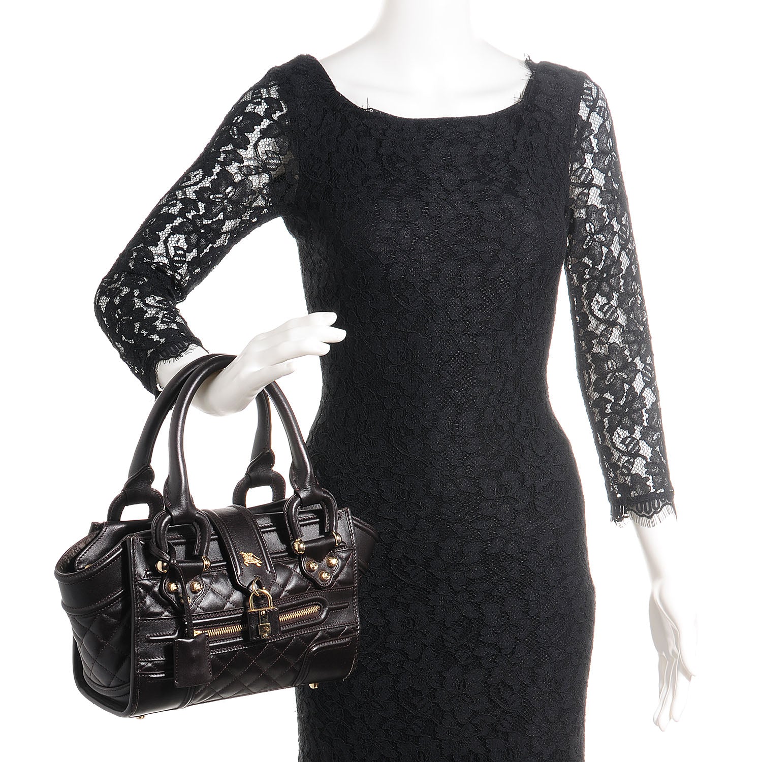 Burberry Quilted Calfskin Manor Tote Dark Brown 2 of 10