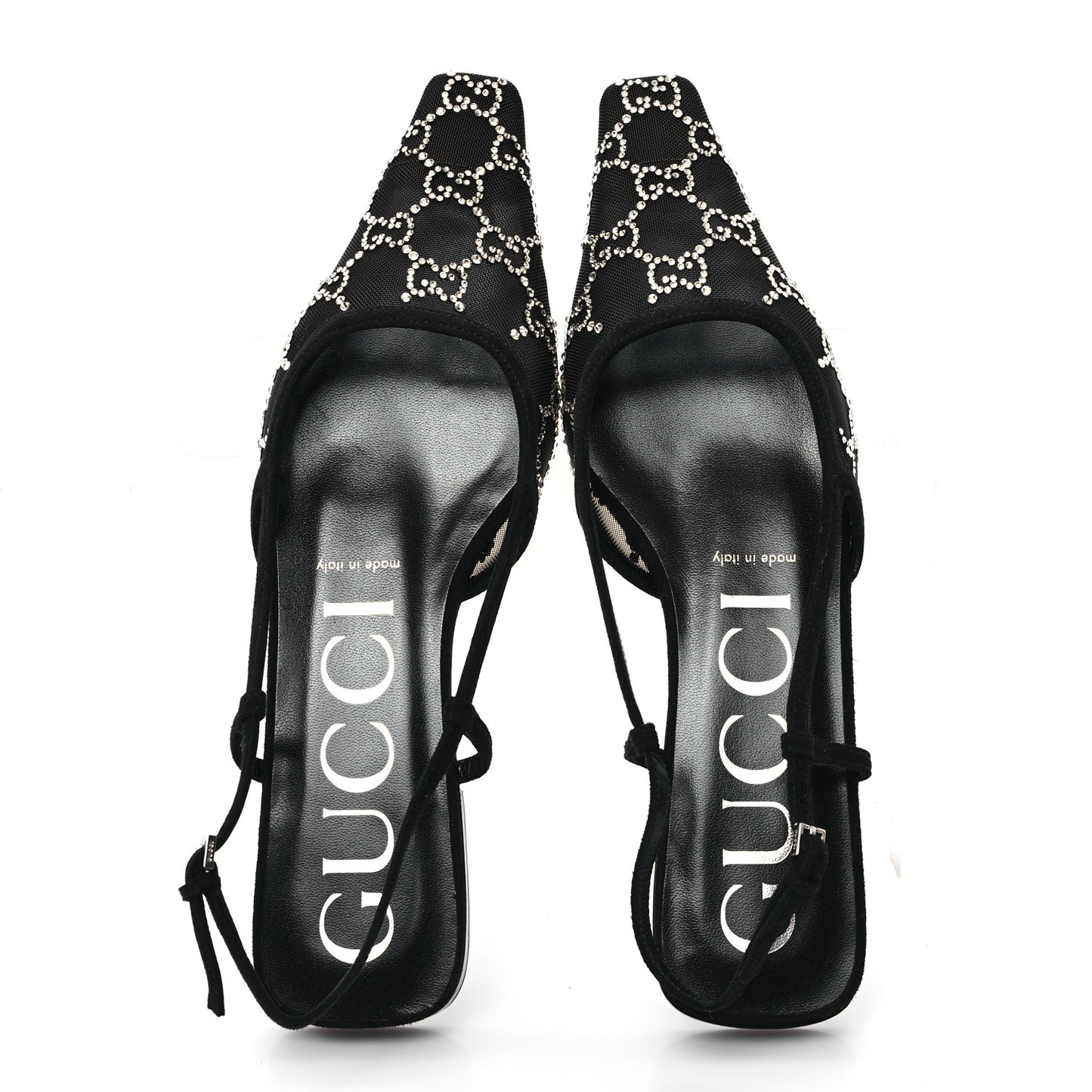 Tela Retino Kid Scamosciato Crystal GG Monogram Square Demi Ballet Flats 38 Black