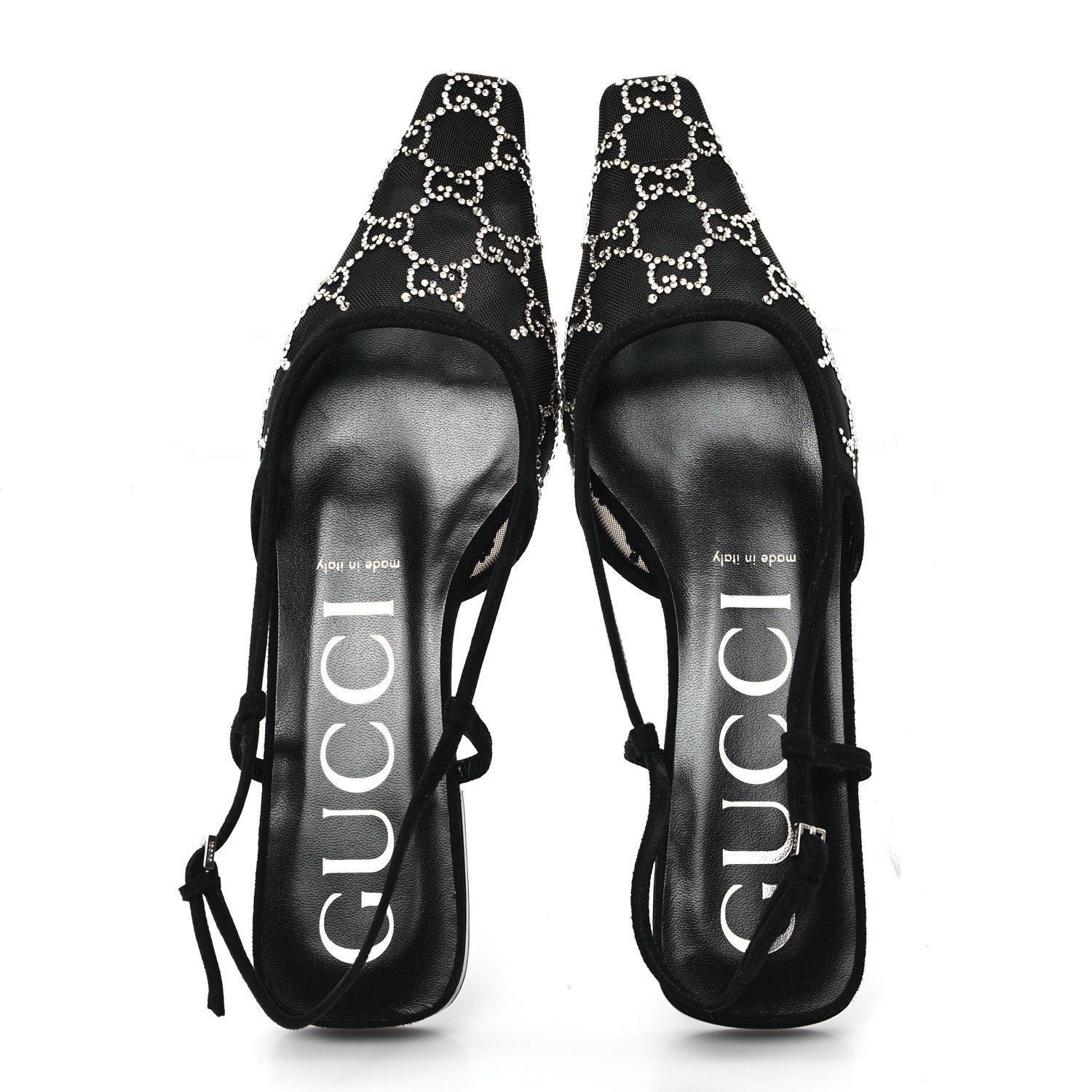 Gucci Tela Retino Kid Scamosciato Crystal GG Monogram Square Demi Ballet Flats 38 Black 2 of 9