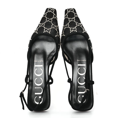 Gucci Tela Retino Kid Scamosciato Crystal GG Monogram Square Demi Ballet Flats 38 Black 2 of 9