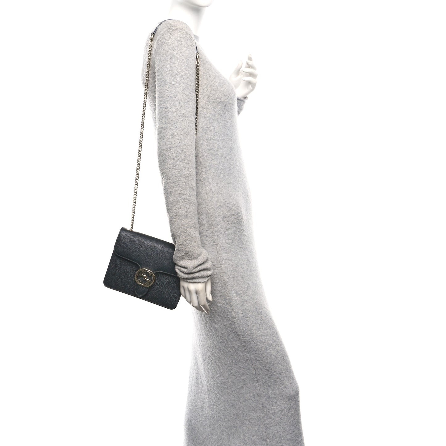 Dollar Calfskin Small Interlocking G Shoulder Bag Black