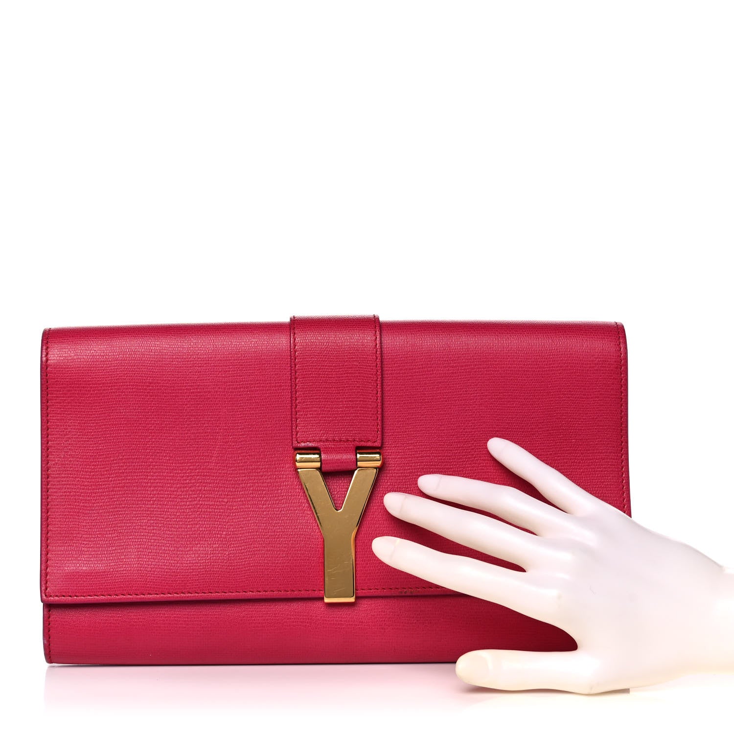 Saint Laurent Textured Calfskin Classic Y Ligne Clutch Fuchsia 2 of 9