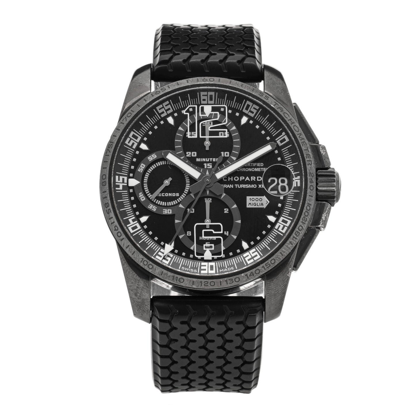 DLC Stainless Steel Rubber 44mm Mille Miglia GT Limited Edition Chronograph Automatic Watch Black