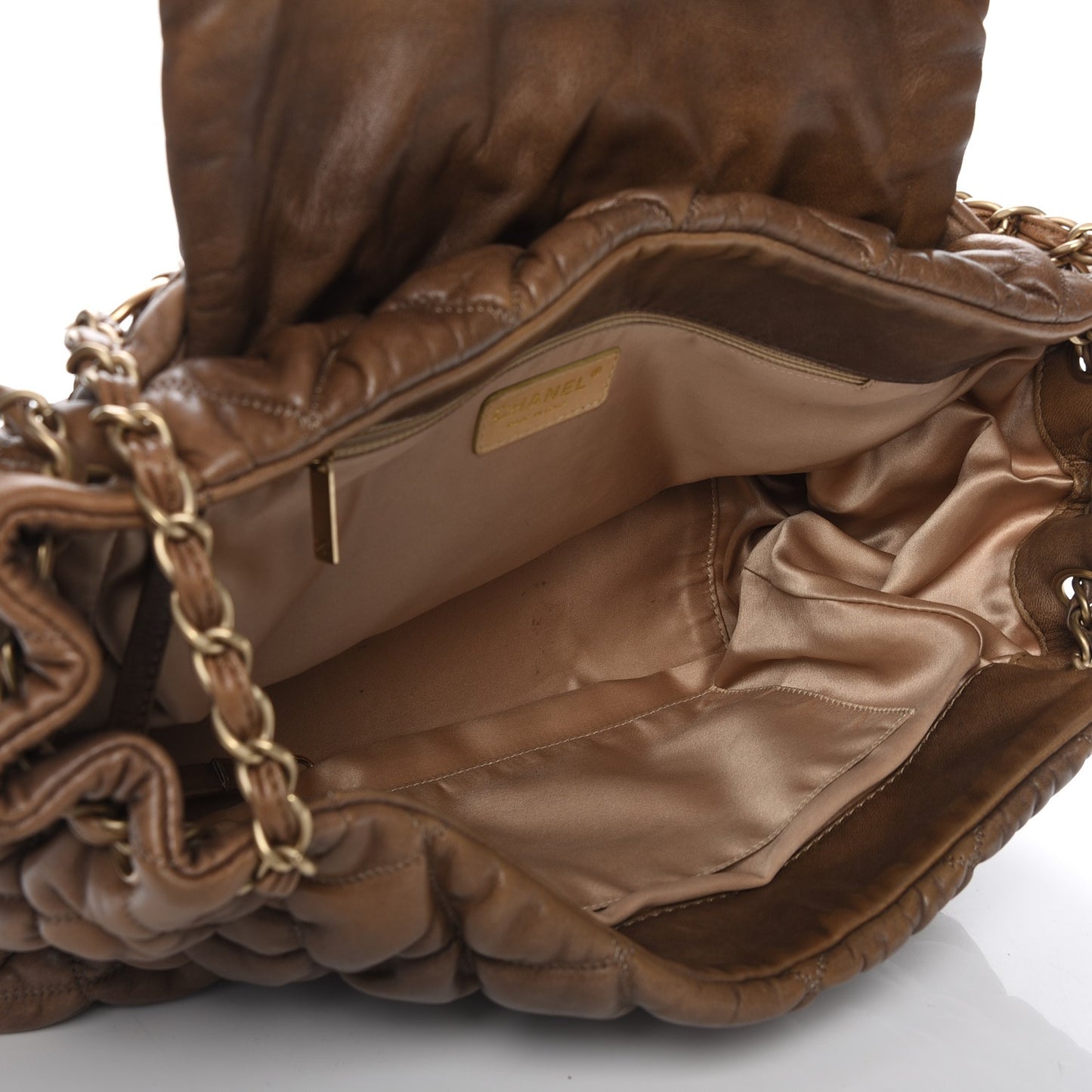 Lambskin Bubble Quilt Flap Bag Dark Beige